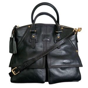 'Clayton' Satchel Dooney & Bourke Black Leather Handbag with Gold hardware